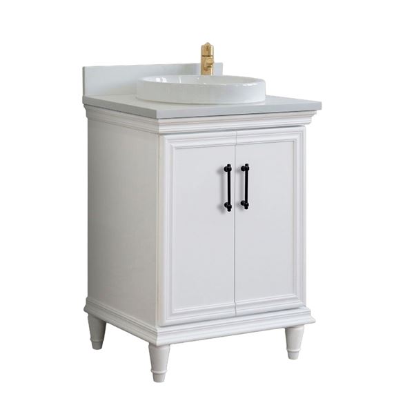 DISCONTINUED : 25" Single Vanity in White Finish with White Engineered Stone Top
