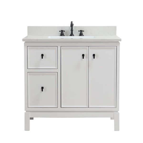 37 in. Single Sink Vanity in White with Engineered Quartz Top