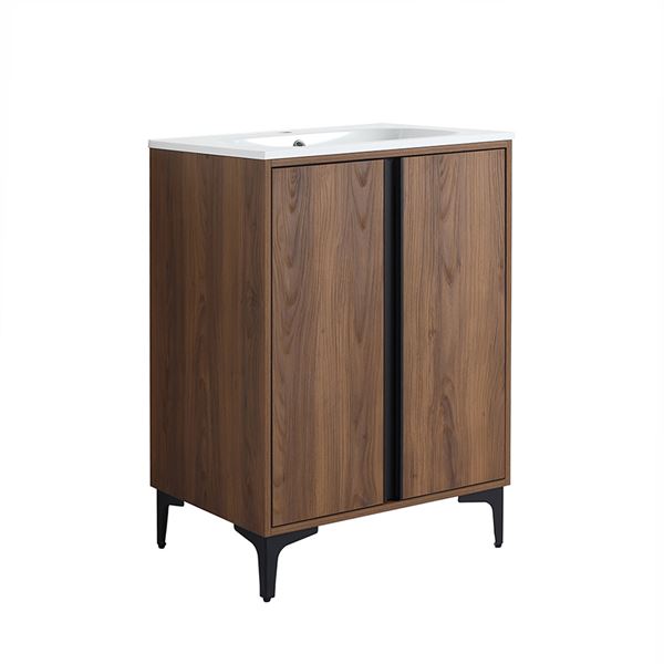24 in. Single Vanity in Brown Walnut finish with Solid Surface Resin White Sink