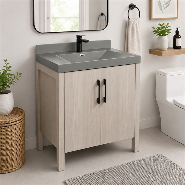 31.5″ Single Sink Vanity In Light Gray with Gray Composite Granite Top