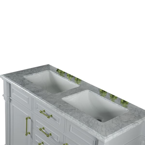Napa 48 in. Double Vanity in Light Gray with White Carrara Marble Top with Gold Hardware