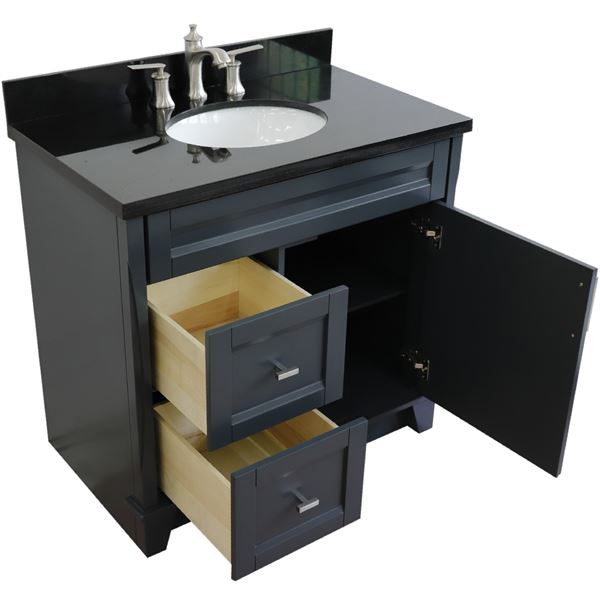 37 in. Single Vanity in Dark Gray Finish with Black Galaxy and Oval Sink- Right Door/Center Sink