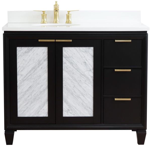 43" Single Vanity in Black Finish With White Quartz and Oval Sink- Left Door/Left Sink