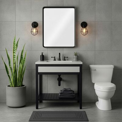 31 in. Single Sink Vanity- Black Metal Frame with Light Gray Concrete Ramp Sink Top