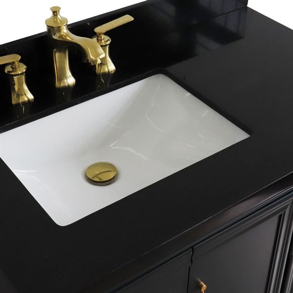 37" Single vanity in Dark Gray finish with Black galaxy and rectangle sink- Left door/Left sink