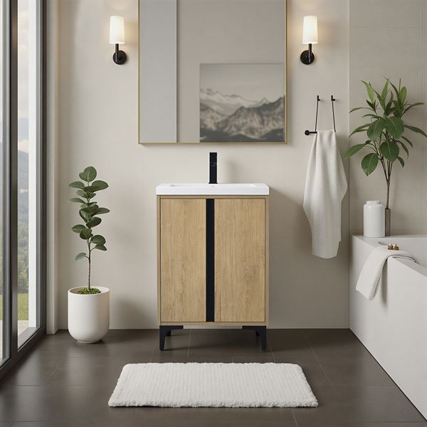 24 in. Single Vanity in Natural Oak finish with Solid Surface Resin White Sink