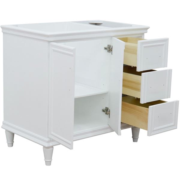 37" Single Vanity in White Finish with Black Galaxy and Oval Sink- Left Door/Left Sink