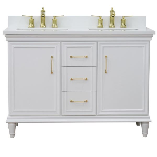 49" Double vanity in White finish with White quartz and rectangle sink