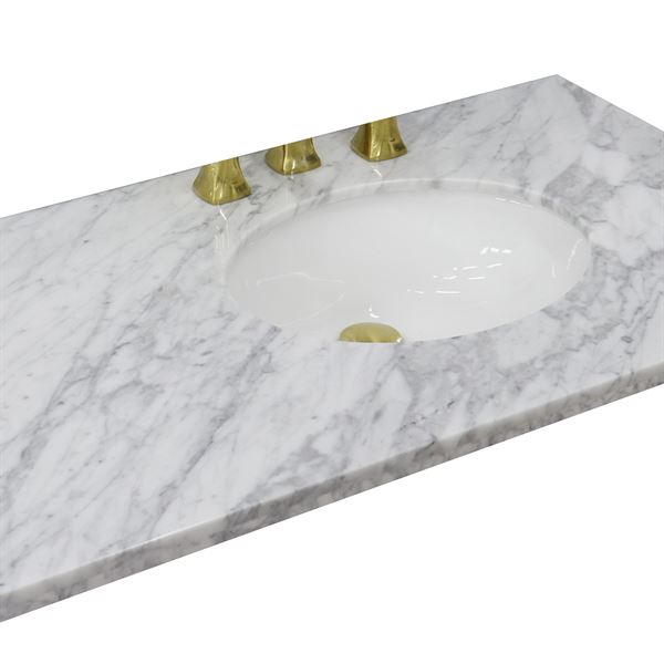 43" White Carrara countertop and single oval right sink