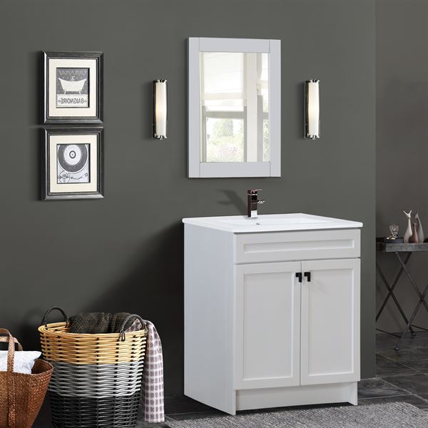 31 in. Single Sink Foldable Vanity Cabinet in White with White Ceramic Top