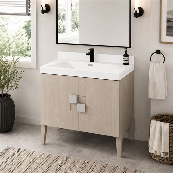 31.5" Single Sink Vanity In Light Gray Finish with White Composite Granite Top