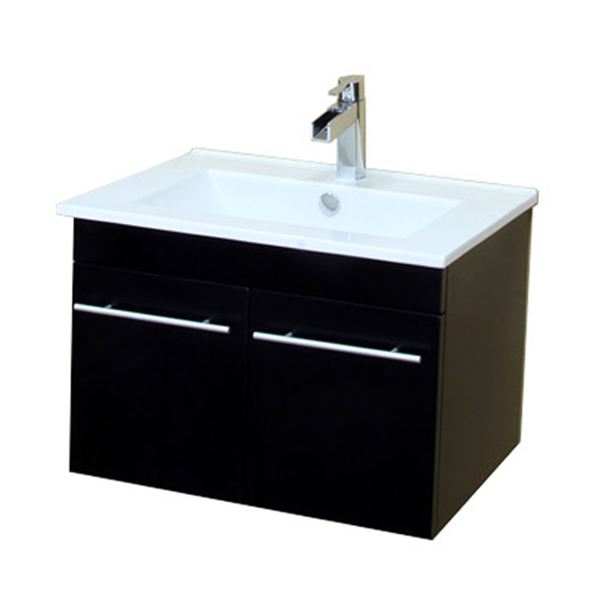 24.4 in Single wall mount style sink vanity-wood-black 