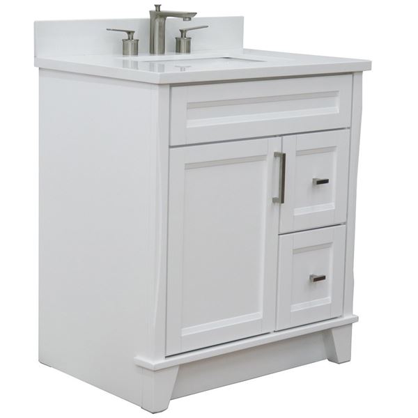 31" Single Sink Vanity in White Finish With White Quartz With Rectangle Sink