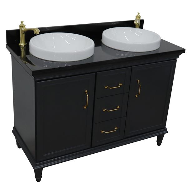 49" Double vanity in Dark Gray finish with Black galaxy and round sink