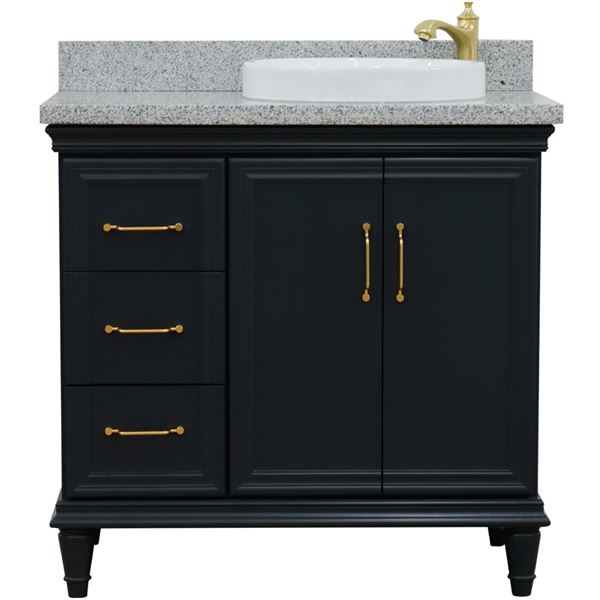 37" Single vanity in Dark Gray finish with Gray granite and round sink- Right door/Right sink