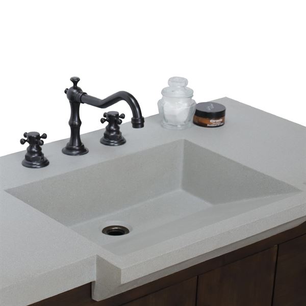 39 in Single Sink Vanity Rustic Wood Finish in Gray Concrete Top Gold Hardware