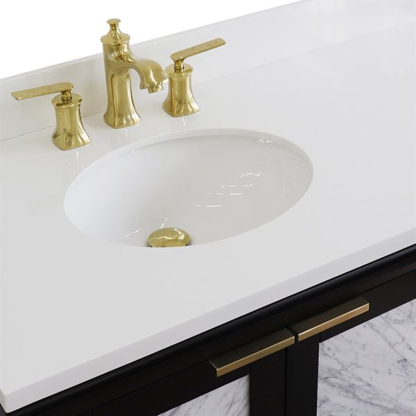 43" Single Vanity in Black Finish With White Quartz and Oval Sink- Left Door/Left Sink