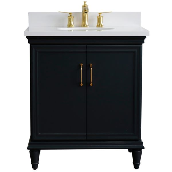 31" Single Vanity in Dark Gray Finish With White Quartz and Oval Sink