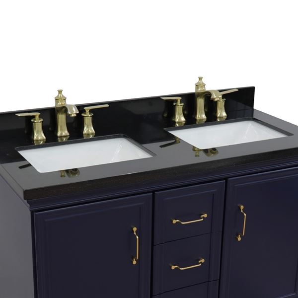 49" Double vanity in Blue finish with Black galaxy and rectangle sink