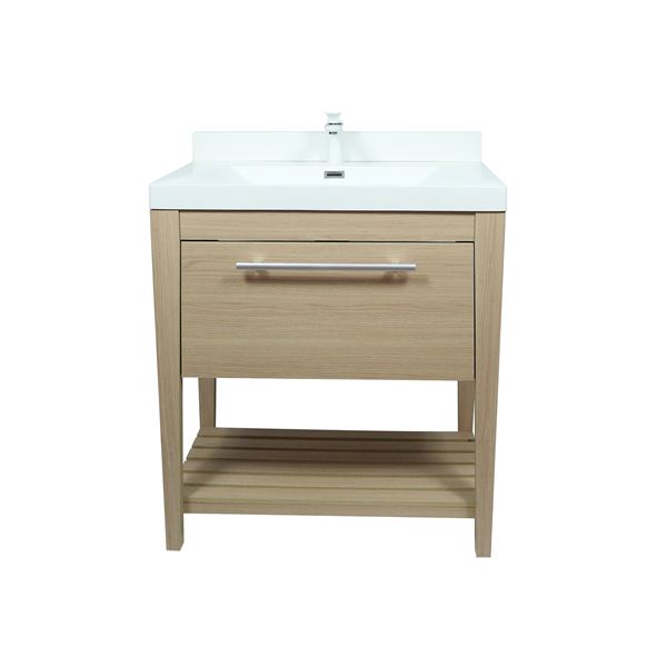31.5" Single Sink Vanity In Neutral Finish with White Composite Granite Top