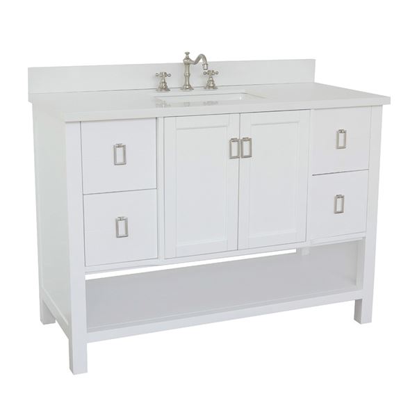 49" Single Vanity in White Finish With White Quartz Top and Rectangle Sink