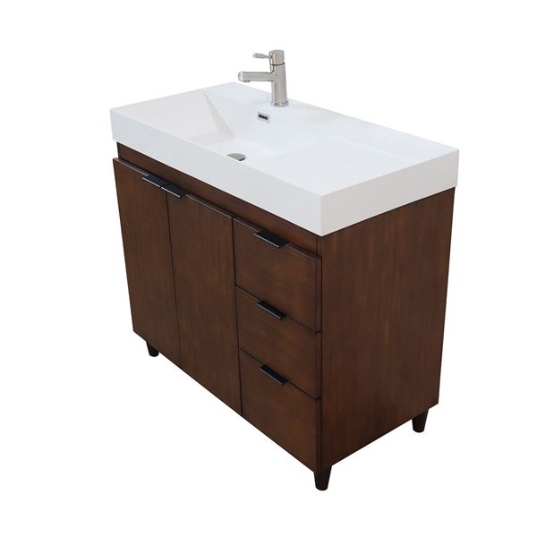 39 in. Single Sink Vanity in Walnut with White Composite Granite Top