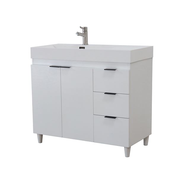 39 in. Single Sink Vanity in White with White Composite Granite Top