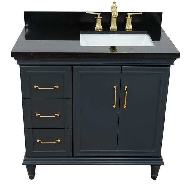 37" Single vanity in Dark Gray finish with Black galaxy and rectangle sink- Right door/Right sink
