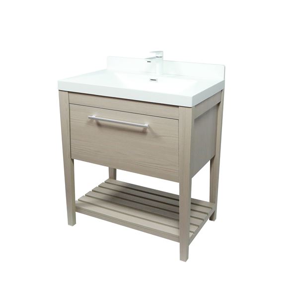 31.5" Single Sink Vanity In Light Gray Finish with White Composite Granite Top