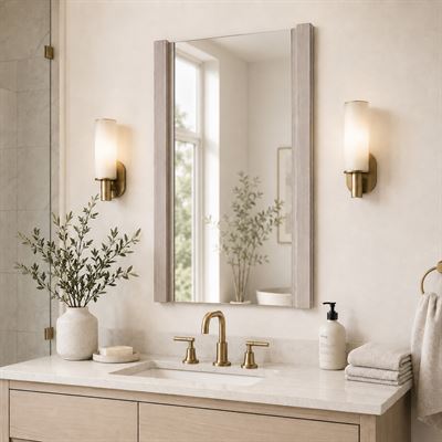 17.7-Inch Rectangular Framed Frame Mirror In Light Gray Finish