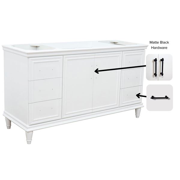 61" Single Vanity in White Finish with White Carrara and Rectangle Sink