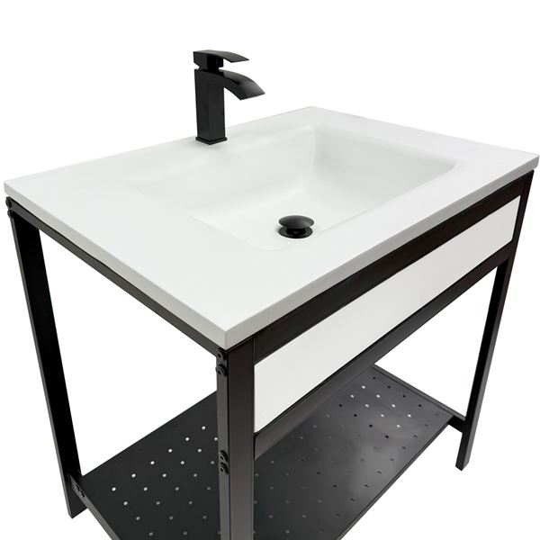 31 in. Single Sink Vanity- Black Metal Frame with White Concrete Rectangular Sink Top