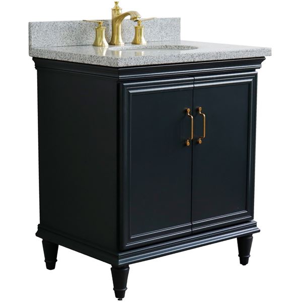 31" Single vanity in Dark Gray finish with Gray granite and oval sink