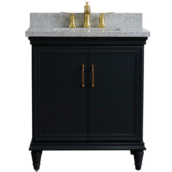 31" Single vanity in Dark Gray finish with Gray granite and rectangle sink