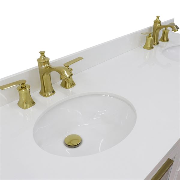 61" Double Sink Vanity in White Finish With White Quartz and Oval Sink