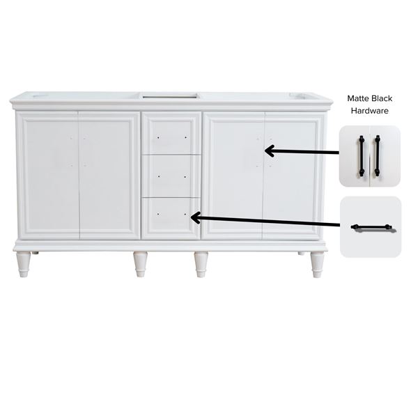 61" Double Sink Vanity in White Finish and Gray Granite and Round Sinks