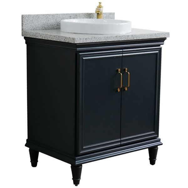 31" Single vanity in Dark Gray finish with Gray granite and round sink
