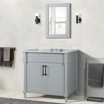 Napa 36" SINGLE VANITY IN L/GRAY WITH WHITE CARRRA MARBLE TOP