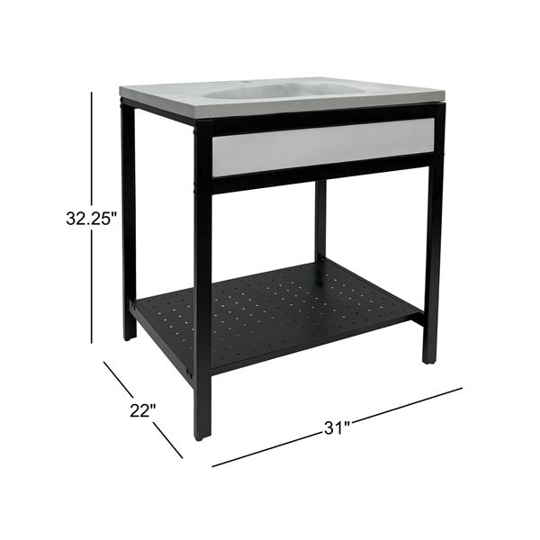 31 in. Single Sink Vanity- Black Metal Frame with Light Gray Concrete Sink Top
