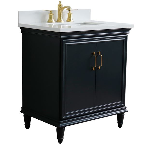 31" Single vanity in Dark Gray finish with White quartz and rectangle sink