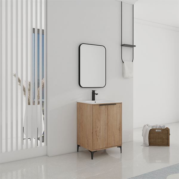 24 in. Single Vanity in Neutral finish with Solid Surface Resin White Sink