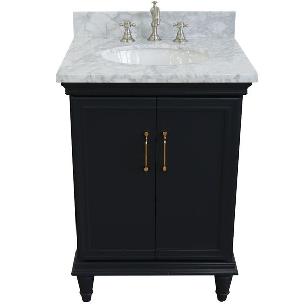 25" Single vanity in Dark Gray finish with White Carrara  and oval sink