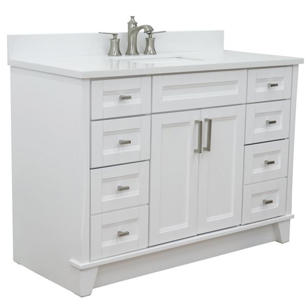 49" Single Sink Vanity in White Finish With White Quartz and Rectangle Sink