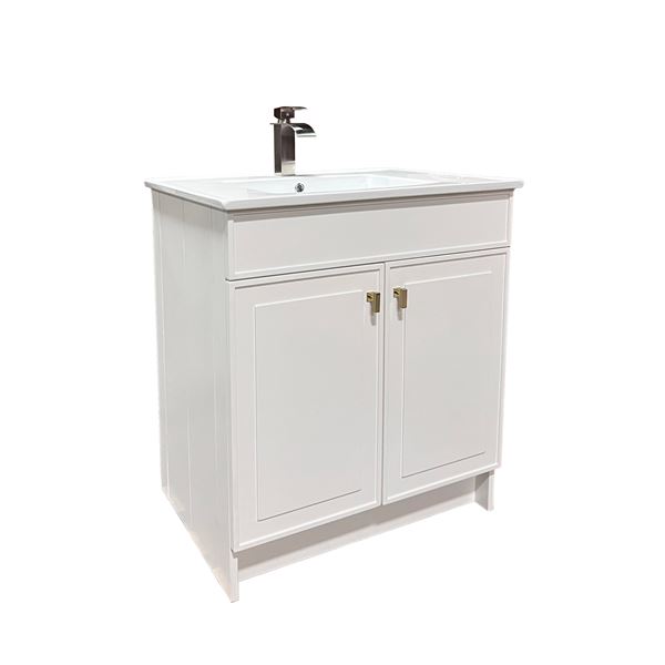 31 in. Single Sink Foldable Vanity Cabinet in White with White Ceramic Top