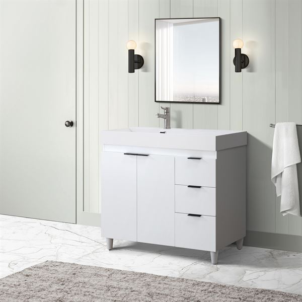 39 in. Single Sink Vanity in White with White Composite Granite Top