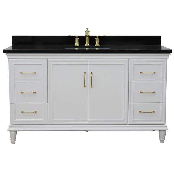 61" Single vanity in White finish with Black galaxy and rectangle sink