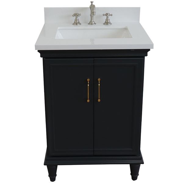 25" Single vanity in Dark Gray finish with White quartz and rectangle sink
