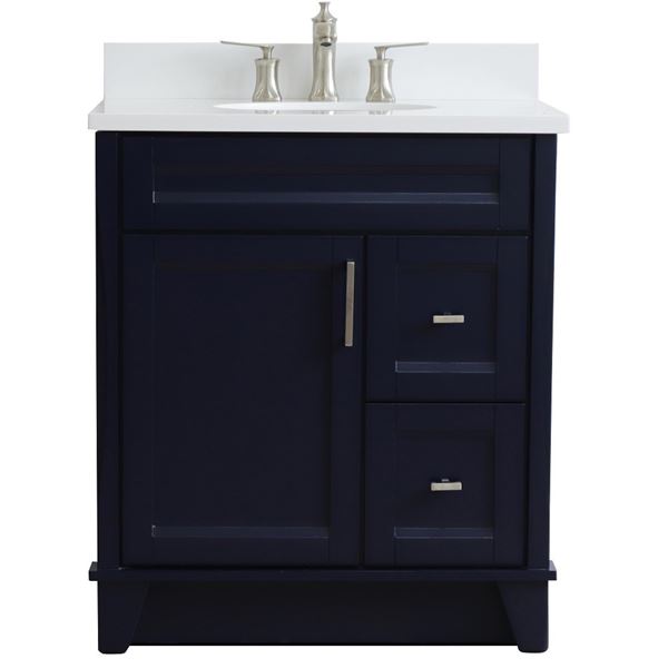 31" Single Sink Vanity in Blue Finish With White Quartz With Oval Sink