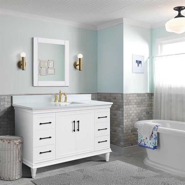 61″ Single Vanity in White Finish with White Engineered Stone Top, Rectangle Sink