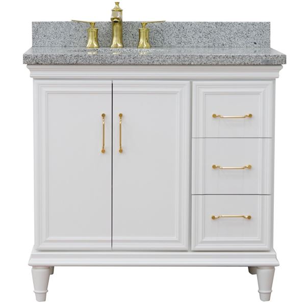 37" Single vanity in White finish with Gray granite and oval sink- Left door/Left sink